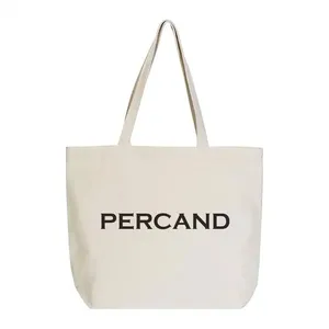 Percand Factory produce custom size shopping tote zipper inside pocket organic cotton customized logo eco canvas tote bag