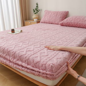Thick Taffeta Plush <strong>Fitted</strong> <strong>Sheet</strong> Cable Knit Textured Warm <strong>Teddy</strong> Fleece Mattress Cover Deep Pocket Anti-slip Bed <strong>Sheet</strong> for Winter - Product Image 5