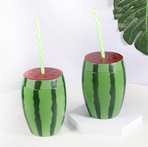 Taza de plástico con forma de sandía con pajita, taza de té de la leche bonita, botella de agua portátil para jugo, botellas recargables de 400ML y 650ML - Product Image 1