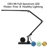Lampe de bureau LED pliable avec base en métal, AC 95 CRI, double source lumineuse tactile/télécommandée, réglable pour l'étude, le bureau, la chambre