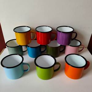 Taza Esmaltada Personalizada de 350 ml, Diseño Nostálgico con Puntos de Copo de Nieve, Borde de Acero Inoxidable, Impresión de Logotipo - Product Image 4