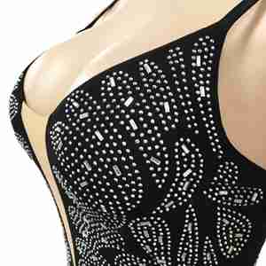 Combinaison courte sans manches de luxe pour femme, de marque célèbre, brodée, en maille, ornée de perles bulles, pour soirées et clubs, style créateur - Product Image 6