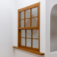 Arched Solid Wood Window Textured Glass Double Sash Frame Timber Window Casement Window for Interior Spaces