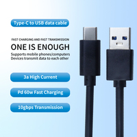 Câble de données USB-A vers Type-C ITGZ 10 Gbps 60 W PD 3 A Charge rapide 20 cm Cordon en caoutchouc Téléphone Tablette OEM