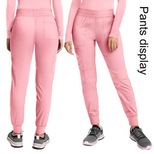 Women's Scrub Set V-Neck Short Sleeve Knitted Breathable Jogging Uniform Pink Navy Blue Purple Burgundy Lake Blue S XXL - Product Image 3