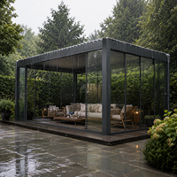 Pergola en aluminium avec rideaux latéraux, pavillon en aluminium avec éclairage LED pour divertissements en plein air