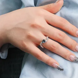 Криса Април посеребренный 925 стерлингового серебра Органическая текстура груша огранки aquarmarine циркониевое кольцо