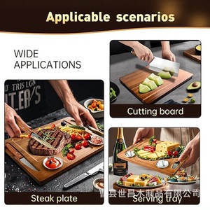 Mavoter Wooden Steak Board Set Acacia Wood Double Sided With Knife Fork And <b>Sauce</b> Dish For Outdoor Picnic And Household Use - Product Image 5