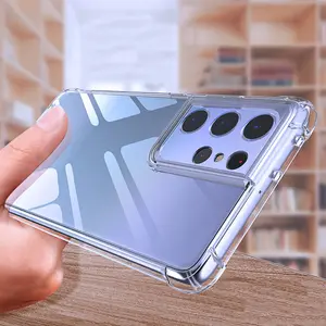 Funda transparente para teléfono móvil Samsung Galaxy S20 FE S10 S21 S22 Ultra 5G, cristal de lujo, transparente, cuatro esquinas, anticaída