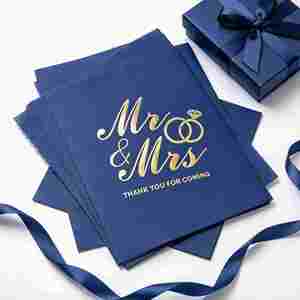 Custom Blue Gold <b>Paper</b> Napkins airlaid 2 Ply Disposable <b>Serviettes</b> Logo Printed for Wedding Cocktail Party - Product Image 5