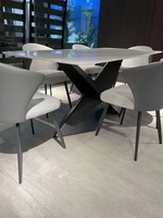 Ensemble de table à manger de luxe pour la maison, style ferme, 6 places, base en acier inoxydable moderne en forme de X, pierre frittée, métal