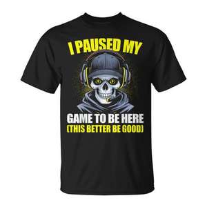 Camiseta Gamer Skeleton Negra, Talla Pequeña, Manga Corta, Impresión Digital, Unisex, Cuello Redondo, Ropa para Videojuegos - Product Image 1