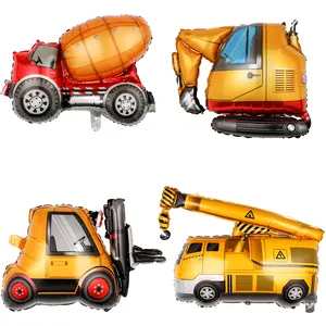 만화 굴삭기 차량 모양 호일 풍선 소년 생일 교통 테마 파티 장식 교반기 차량 풍선