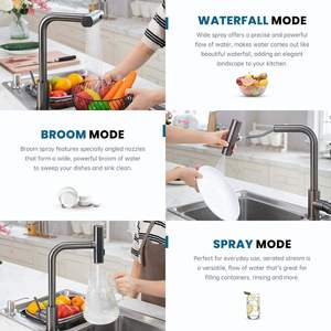 Robinet de Cuisine Monocommande en Céramique et Acier Inoxydable, Monté sur Plan, avec Douchette Extractible Rotative à 360 Degrés et 4 Modes de Pulvérisation, Idéal pour Hôtels - Product Image 4