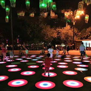 Round color running floor tile lamp RGB seven-color luminous glass outdoor waterproof dancing interactive induction floor lamp