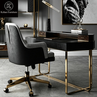 Bureau d'écriture minimaliste italien en laque noire, bois de placage, structure en acier inoxydable doré, tiroirs de rangement, bureau personnalisé pour villa, hôtel, maison
