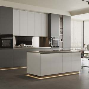 Armoires de cuisine personnalisées en acier inoxydable, modernes, pour usage domestique, avec comptoirs intégrés en pierre de quartz résistants aux rayures - Product Image 2