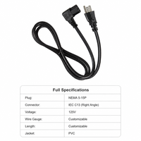Câble d'alimentation C13 à angle droit NEMA 5-15P vers IEC C13, câble CA 18AWG 10A 125V mis à la terre pour PC de bureau, moniteur, imprimante, noir