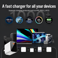 Chargeur mural rapide 45W GaN USB-C PD OVP avec prise pliable portable pour ordinateur portable, téléphone, tablette et montre