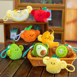 Vente en gros de peluches en coton PP de 12 cm, série fruits, amusantes, pomme, <span class=keywords><strong>avocat</strong></span>, orange, jouets anti-stress, machine à griffes, peluches, porte-clés - Product Image 2