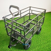 Chariot de jardin extérieur en acier robuste d'une capacité de 900 lb Chariot de jardin à benne basculante Chariot de jardin à mailles pour pelouse et cour