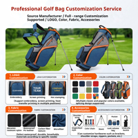 Tas Golf Stand Kulit PU Kustom Tahan Air Ringan Portabel Multi Kantong Logo Kustom Latihan Lapangan Perjalanan