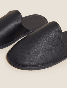 Pantoufles d'intérieur en cuir PU noir à bout fermé, personnalisables avec logo, pour la vente en gros - Product Image 4