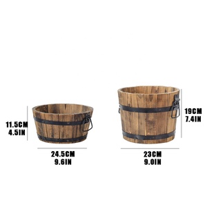 Chậu cây trang trí bằng gỗ hình thùng, kiểu thô mộc, dùng trồng cây, thảo mộc, rau, hoa - Product Image 5
