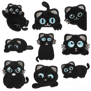 Cute Self Sticker Embroidery Black <b>Cat</b> Patches for Bag <b>Clothes</b> Hat Decoration - Product Image 1