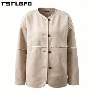 Chaqueta de ante vegano reversible para hombre, verde oliva, con costuras sin rematar, doble cara, para invierno, venta al por mayor - Product Image 2