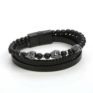 Bracelet en acier inoxydable avec pierre naturelle œil de tigre et crâne pour homme – Meilleure vente fournisseur - Product Image 1