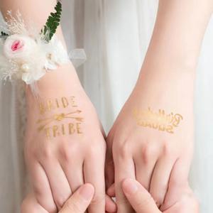 Tatuaje Temporal Metálico Personalizado para Novia <span class=keywords><strong>de</strong></span> Boda Dorada, Arte Corporal, Tatuaje Adhesivo Estampado en Caliente con Lámina Dorada y Plateada - Product Image 6