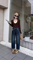 Jean Boyfriend en Denim Grande Taille pour Femme, Coupe Droite, Taille Haute, Tissu Élastique, Confortable Toutes Saisons, Extensible, Décontracté, Effet Usé