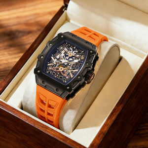 <span class=keywords><strong>Orologio</strong></span> Meccanico <span class=keywords><strong>Automatico</strong></span> Scheletrato in Acciaio Inox Personalizzato, Placcato Nero, 3ATM, con Cinturino in Gomma per Uomo e <span class=keywords><strong>Donna</strong></span> - Product Image 1