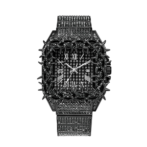 Reloj PIN <span class=keywords><strong>TIME</strong></span> PT2627 de Moda Estilo Hip-Hop para Hombre, Diseño Cuadrado Verde con Diamantes, Resistente al Agua 30M, Luminoso, de Cuarzo - Product Image 1