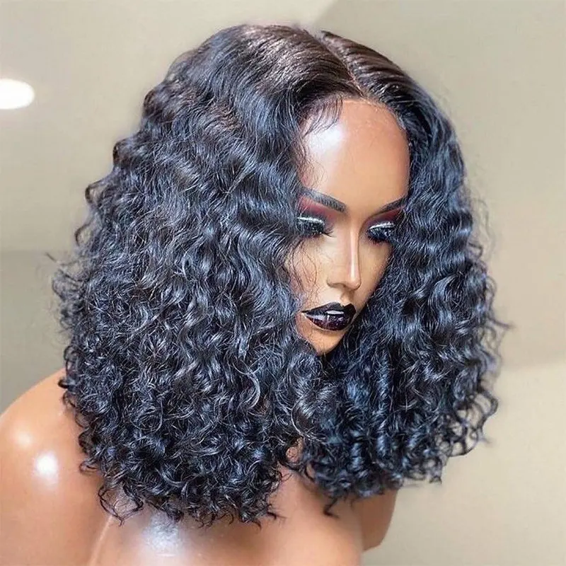 Curly Lace Wig Jerry Curly 4x4 Lace Closure Wig Glueless Short Bob Human Hair Wig Pre Plucked Remy Deep Wave Lace Front Wigs For Black Women