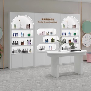 Vitrine moderne en bois pour cosmétiques, étagères de présentation, rangement de maquillage, salon de beauté, présentoir rose pour vernis à ongles - Product Image 4