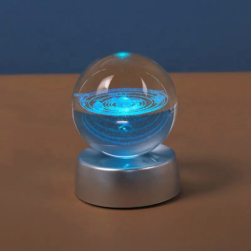 3D Galaxy Crystal Ball Base Solar System Planet LED Light Kids Gift Bedroom Table Desk Decoration Night Light