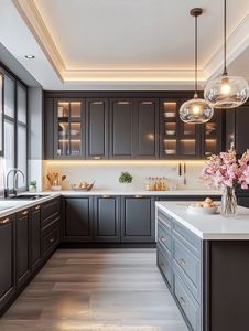 China Manufacturer Factory Price Custom High Level Quality Luxury Solid Wood <strong>Cupboard</strong> <strong>Kitchen</strong> Cabinets with Island <strong>Storage</strong> - Product Image 6