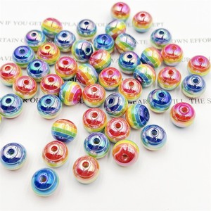 12mm UV Color Plated Resin Rainbow Striped Beads DIY <b>Bracelet</b> & Mobile <b>Phone</b> Chain Accessories with Round Straight Hole - Product Image 1