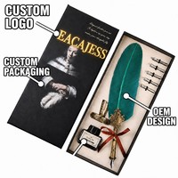 Ensemble de stylo plume de luxe Vintage saupoudrage or plume stylo étudiant calligraphie écriture stylo Dip cadeau d'anniversaire 5 plume plume