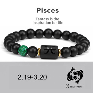 Braccialetto con 12 Perle di Onice Nero Opaco Naturale, Braccialetti con Segno Zodiacale e Pietra Portafortuna, Gioielli Regalo per Uomo e Donna, Vendita all'Ingrosso - Product Image 4