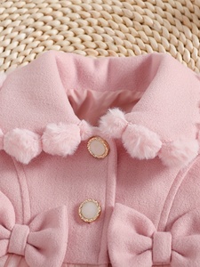 Cappotto in pile <span class=keywords><strong>rosa</strong></span> da <span class=keywords><strong>bambina</strong></span> con stampa floreale autunno/inverno, casual, monopetto, con fiocco, bottoni, risvolto, poncho in pelliccia e pizzo a rete, a maniche lunghe - Product Image 3