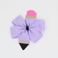Accessoires pour enfants : Barrette à cheveux en tissu côtelé de 5 pouces, faite à la main, avec nœud style crayon, pour la rentrée scolaire, coiffe pour bébé