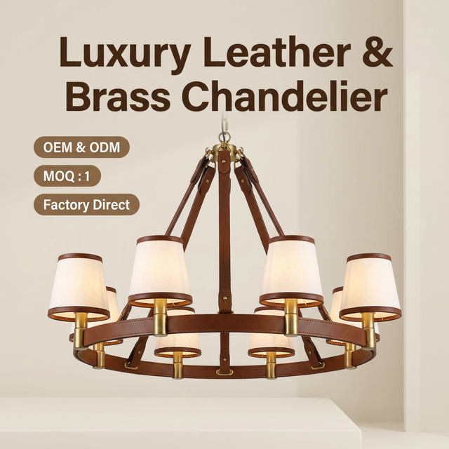 YH Nordic Vintage Hanging Lamp Kitchen Island High Ceiling Dining Living Room LED Brass Leather Chandelier LED Pendant Light