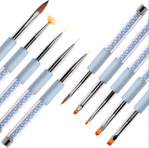 Ensemble de pinceaux à ongles personnalisés avec manche décoré de perles bleues, faible MOQ, pinceaux de luxe pour nail art, liner et peinture au gel, pour salon de manucure - Product Image 4