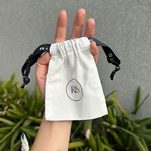 Low Moq Small White Beige Cotton Pouch Reusable Gift Dust <b>Drawstring</b> <b>Bag</b> With Custom Logo Printed - Product Image 3