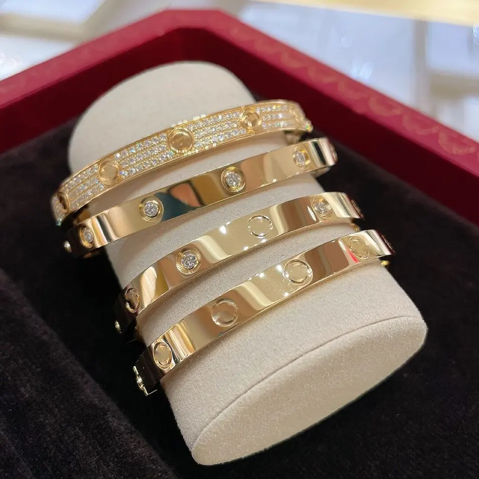 Gelang sekrup cinta perhiasan modis gelang pasangan berlapis emas 18K baja tahan karat dengan obeng
