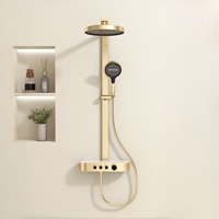 Ensemble de douche mural multifonction pressurisé gris anthracite brossé pour salle de bain, avec jets pluie et jet, cartouche céramique et étagère de rangement