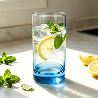 Verre à boire cylindrique transparent en gros, avec base colorée, pour la cuisine domestique